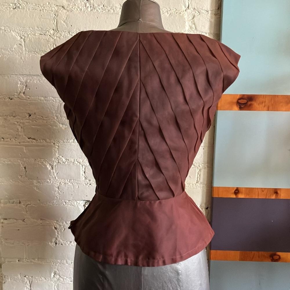 Vintage 50s diagonally tiered brown organza top size XS - Picture 3 of 16
